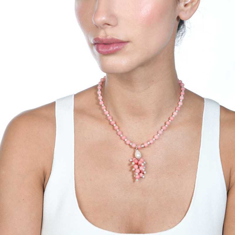 Collar Bellagio rosa y perla, plata