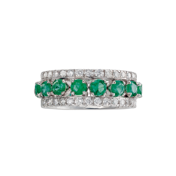 Double gold ring, emeralds and diamonds