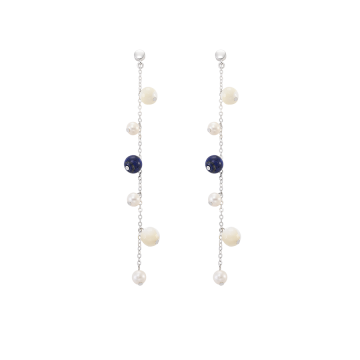 Selene Maxi lapis lazuli, quartz and pearl earrings, silver
