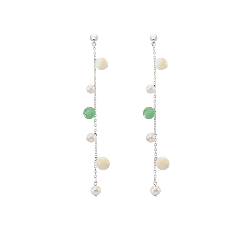 Selene Maxi quartz and pearl earrings, silver