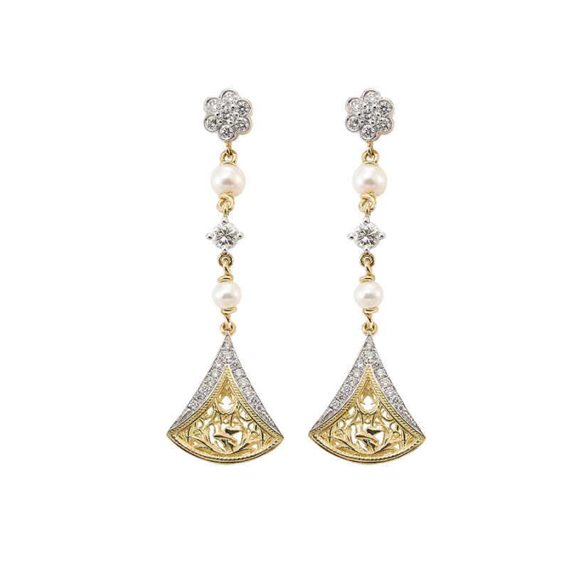 Pendientes Medina diamantes y perlas, oro amarillo